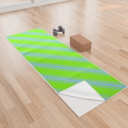 [ Thumbnail: Green & Sky Blue Colored Stripes/Lines Pattern Yoga Towel ]