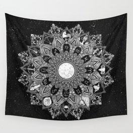 Zodiac Signs Mandala with Starry Background Wall Tapestry