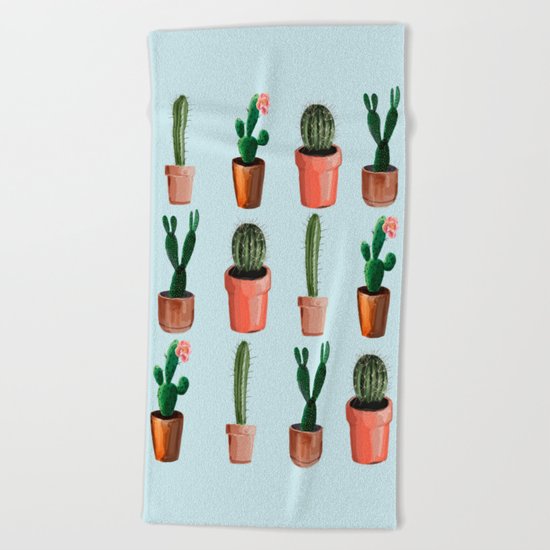 Various Cacti Light Blue Beach Towel