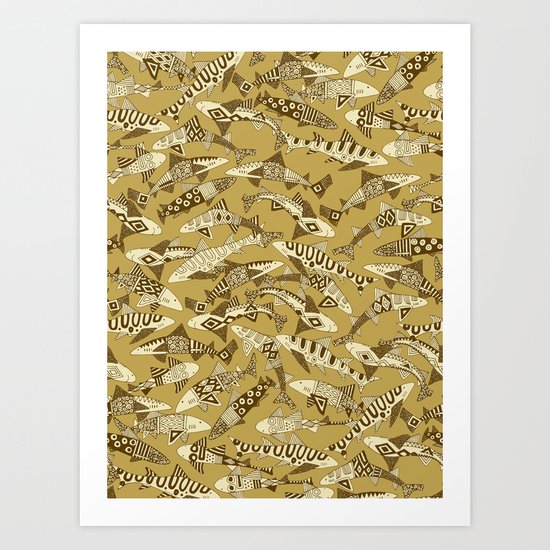shark party gold Art Print