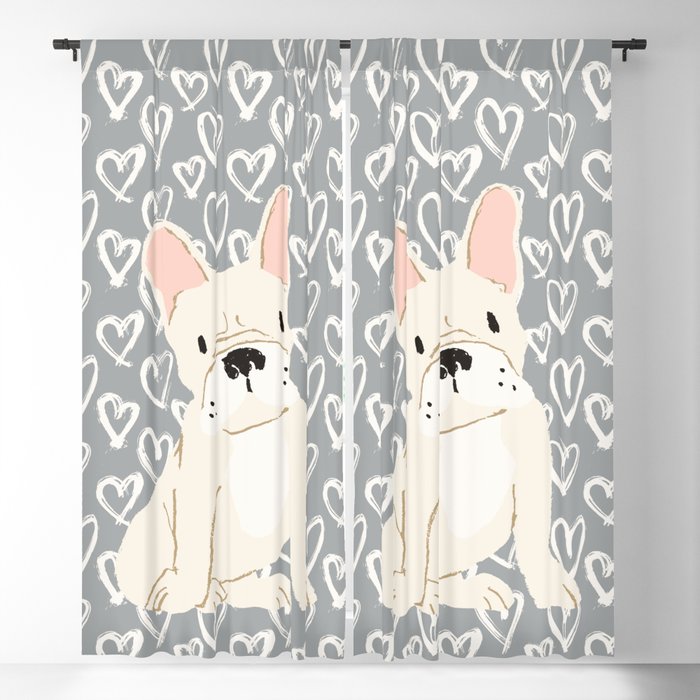 Cream French Bulldog and Hearts Blackout Curtain