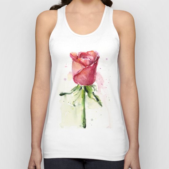Rose Watercolor Red Flower Painting Floral Flowers Unisex Tank Top