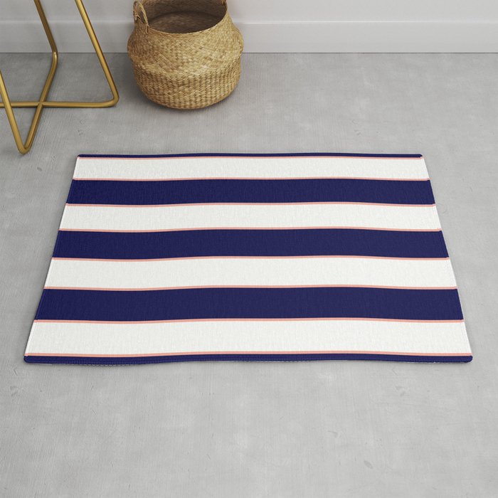 Double Stripes Navy Coral Rug By Daniellebourland Society6 Custom window seat with navy velvet cushion. society6