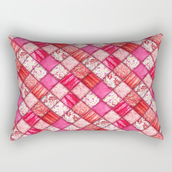 Faux Patchwork Quilting - Pink and Red Rectangular Pillow