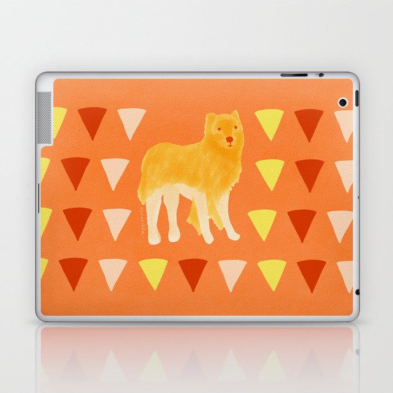 Dog and Fans - Light Orange and Orange Laptop & iPad Skin