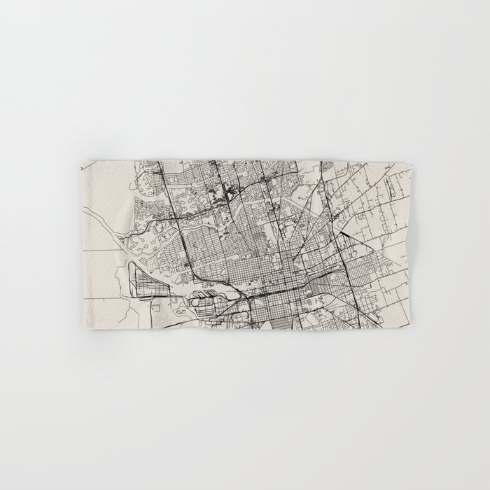 Stockton USA - Black and White City Map Hand & Bath Towel