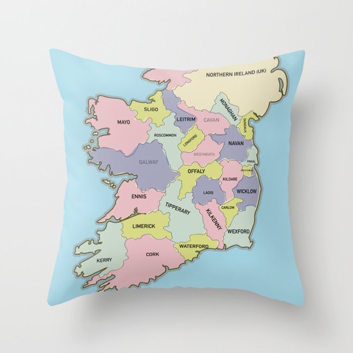 Political map of Ireland Throw Pillow