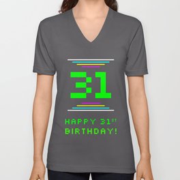 [ Thumbnail: 31st Birthday - Nerdy Geeky Pixelated 8-Bit Computing Graphics Inspired Look V Neck T Shirt V-Neck T-Shirt ]