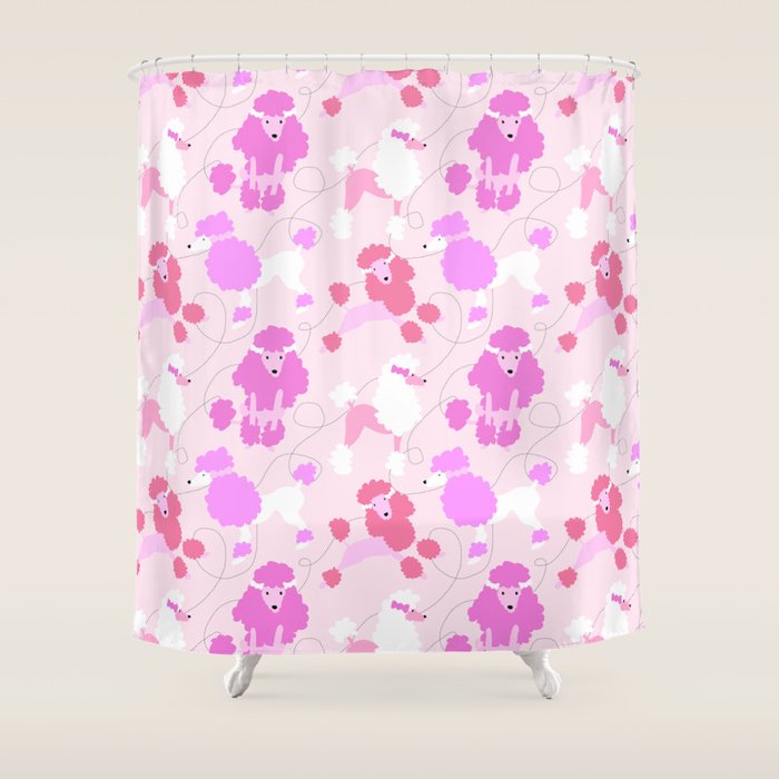 50s Pink Poodle Skirt Shower Curtain By Elliottdesignfactory