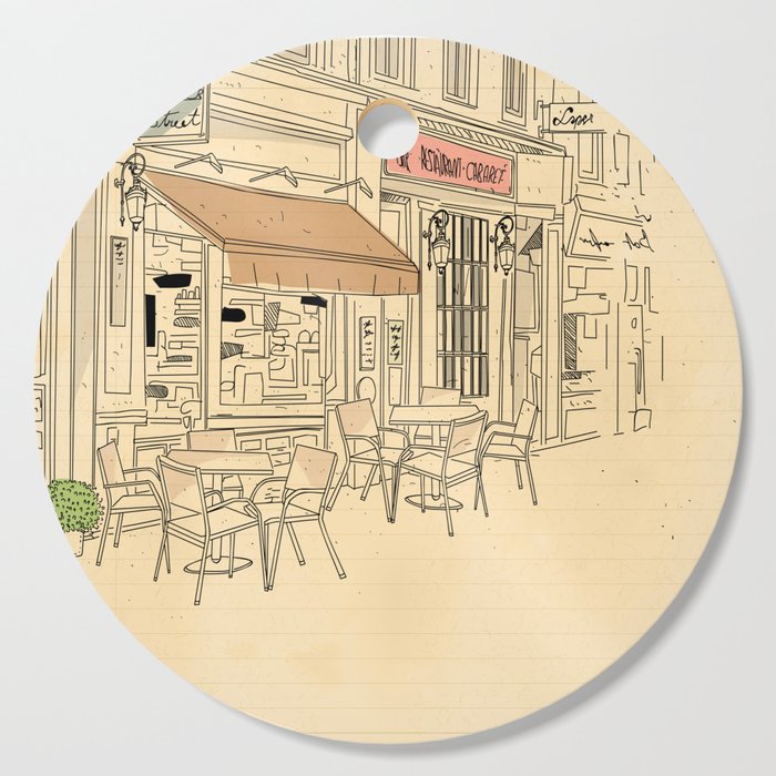 street cafe sketch Cutting Board