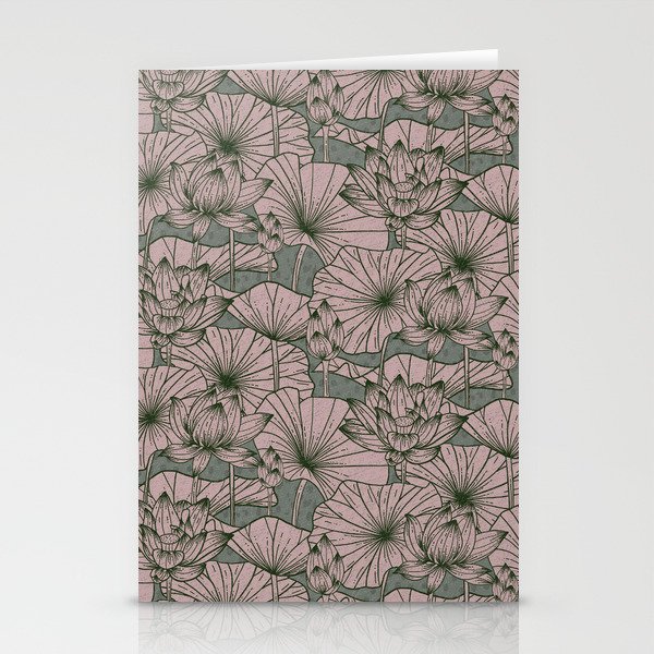 Pastel Pink Lotus Flower Pattern Stationery Cards