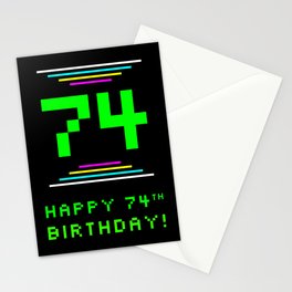 [ Thumbnail: 74th Birthday - Nerdy Geeky Pixelated 8-Bit Computing Graphics Inspired Look Stationery Cards ]