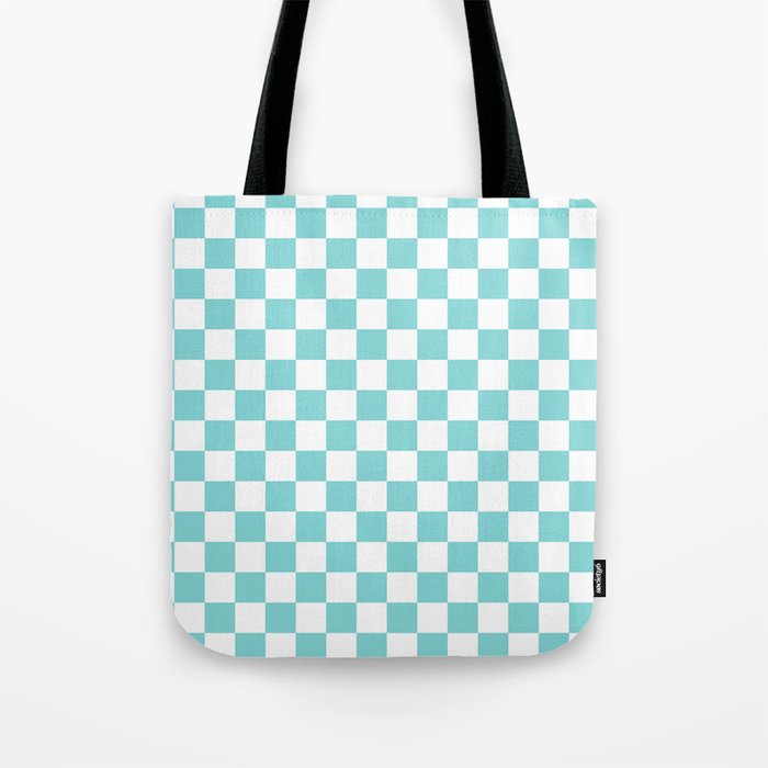 Gingham Duck Egg Blue Checked Pattern Tote Bag