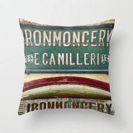 Old Ironmongery Shop Sign Throw Pillow