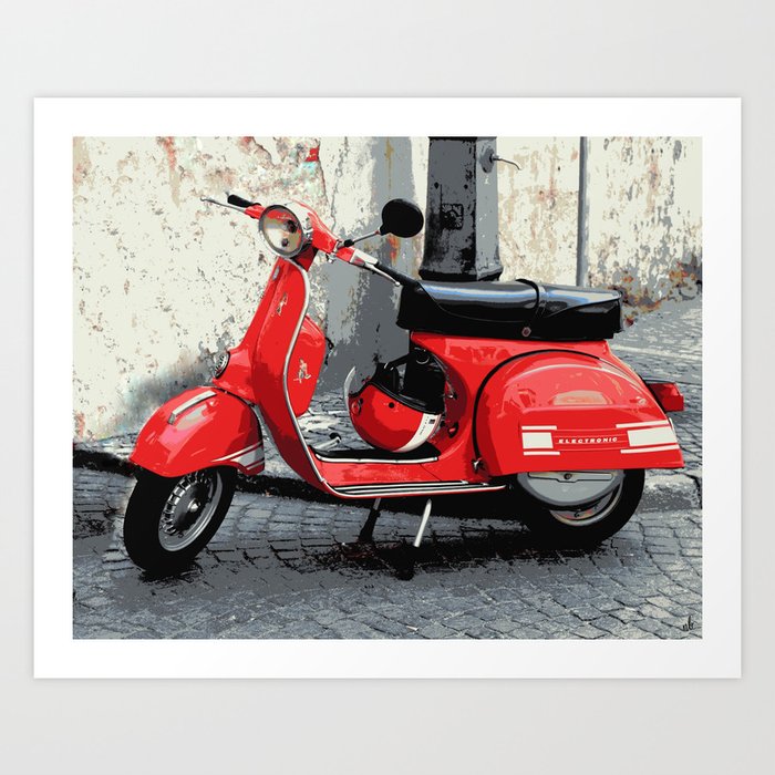 Red Scooter in Italy Art Print