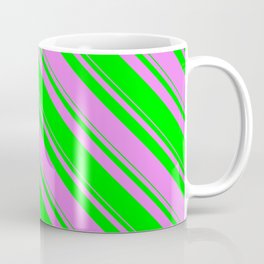 [ Thumbnail: Violet and Lime Colored Stripes Pattern Coffee Mug ]