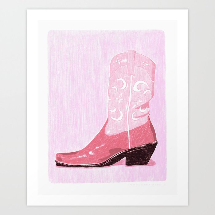Cowgirl Boot - Pink on Pink Art Print
