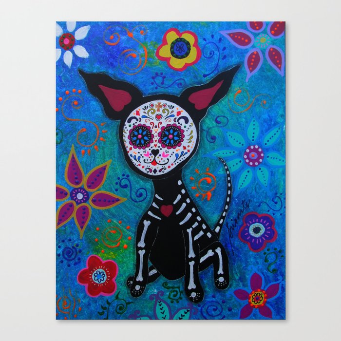 Dia de los Muertos Chihuahua Mexican Painting Canvas Print