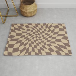 Retro Warped Checkerboard || Cocoa Mocca Color Palette Area & Throw Rug