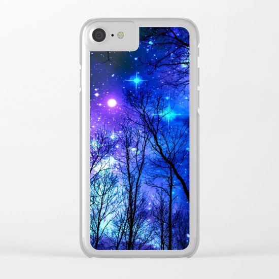 black trees purple blue space Clear iPhone Case