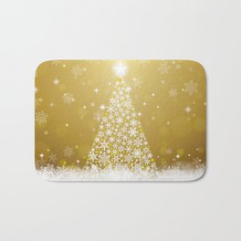 Gold Snowflakes Sparkling Christmas Tree Bath Mat