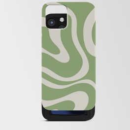 Modern Liquid Swirl Abstract Pattern in Light Sage Green and Cream iPhone Card Case