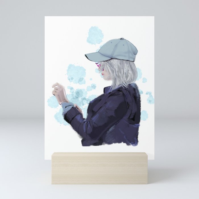 Girl in a cap. Woman Illustration.  Mini Art Print