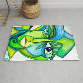 Green Joker Rug | Green, Watercolor, Man, Ocean, Joker, Drawing, Portrait, Illustration 
