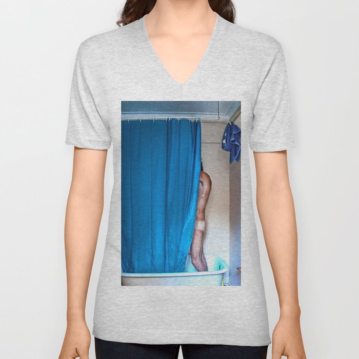 Blue Shower V Neck T Shirt