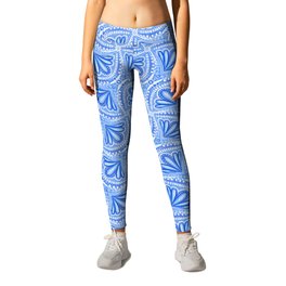 Textured Fan Tessellations in Periwinkle Blue and White Leggings