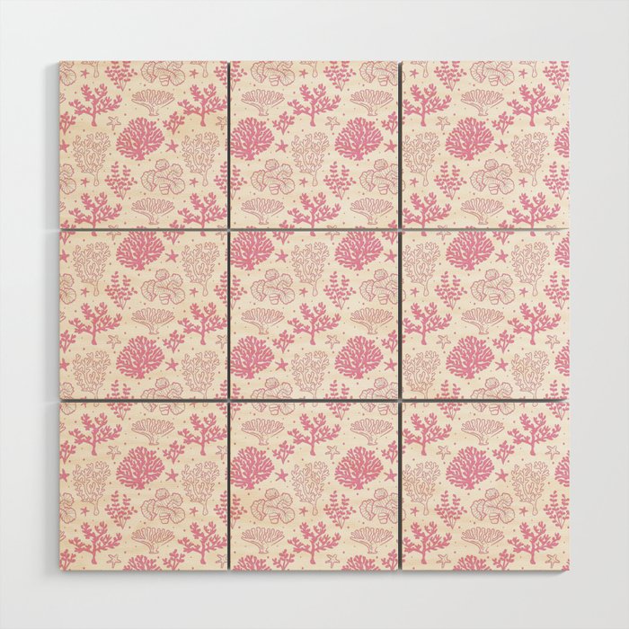 Pink Coral Silhouette Pattern Wood Wall Art
