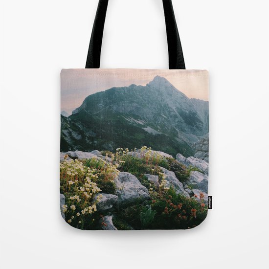 Mountain flowers at sunrise Tote Bag