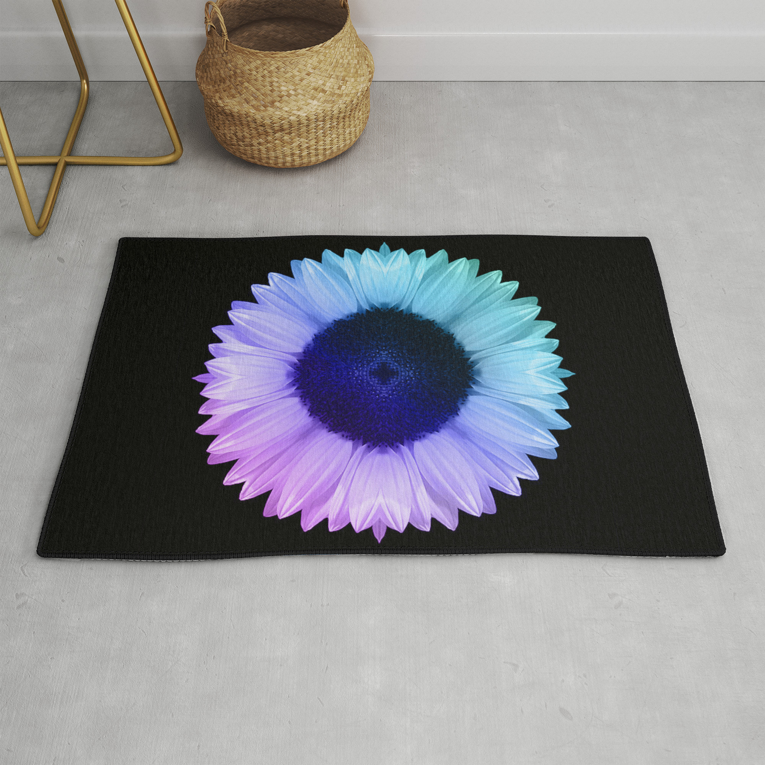 Iridescent Geometric Sunflower Decor Symmetrical Flowers Pink Purple Blue Nature Bohemian Style Rug By Nononsense Society6