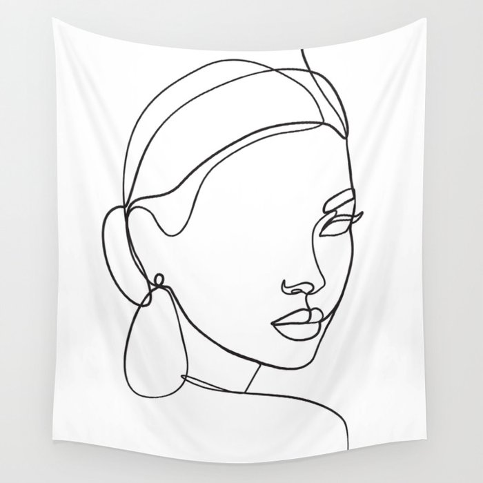 Abstract woman face line drawing Wall Tapestry
