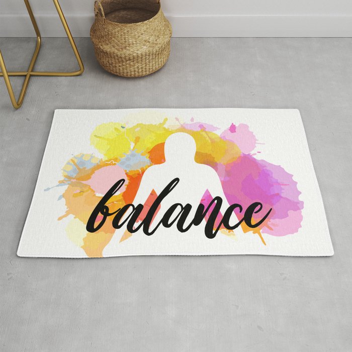 Silhouette of a woman sitting balanced in lotus pose watercolor	 Rug