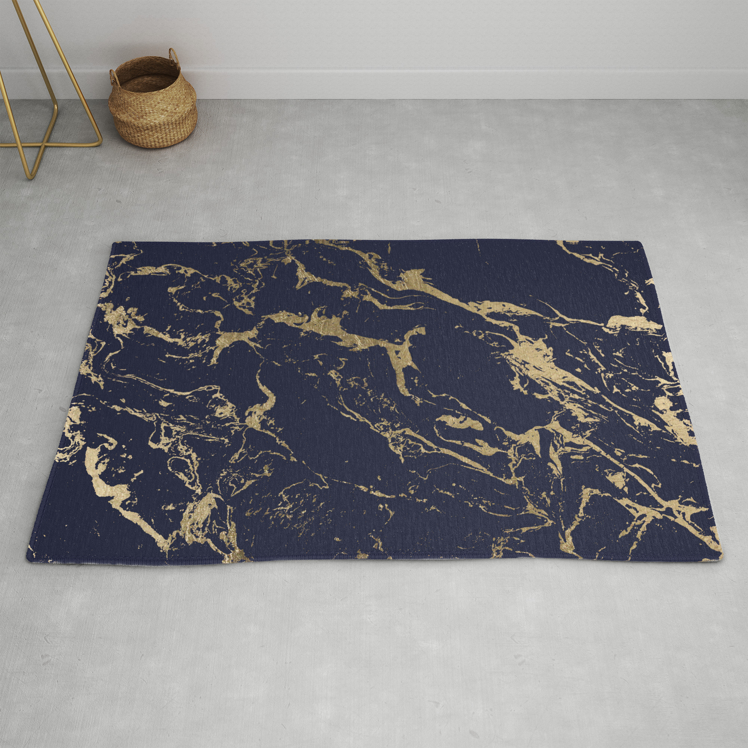 Modern Luxury Chic Navy Blue Gold, Navy Blue Patterned Rug