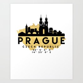 PRAGUE CZECH REPUBLIC SILHOUETTE SKYLINE MAP ART Art Print