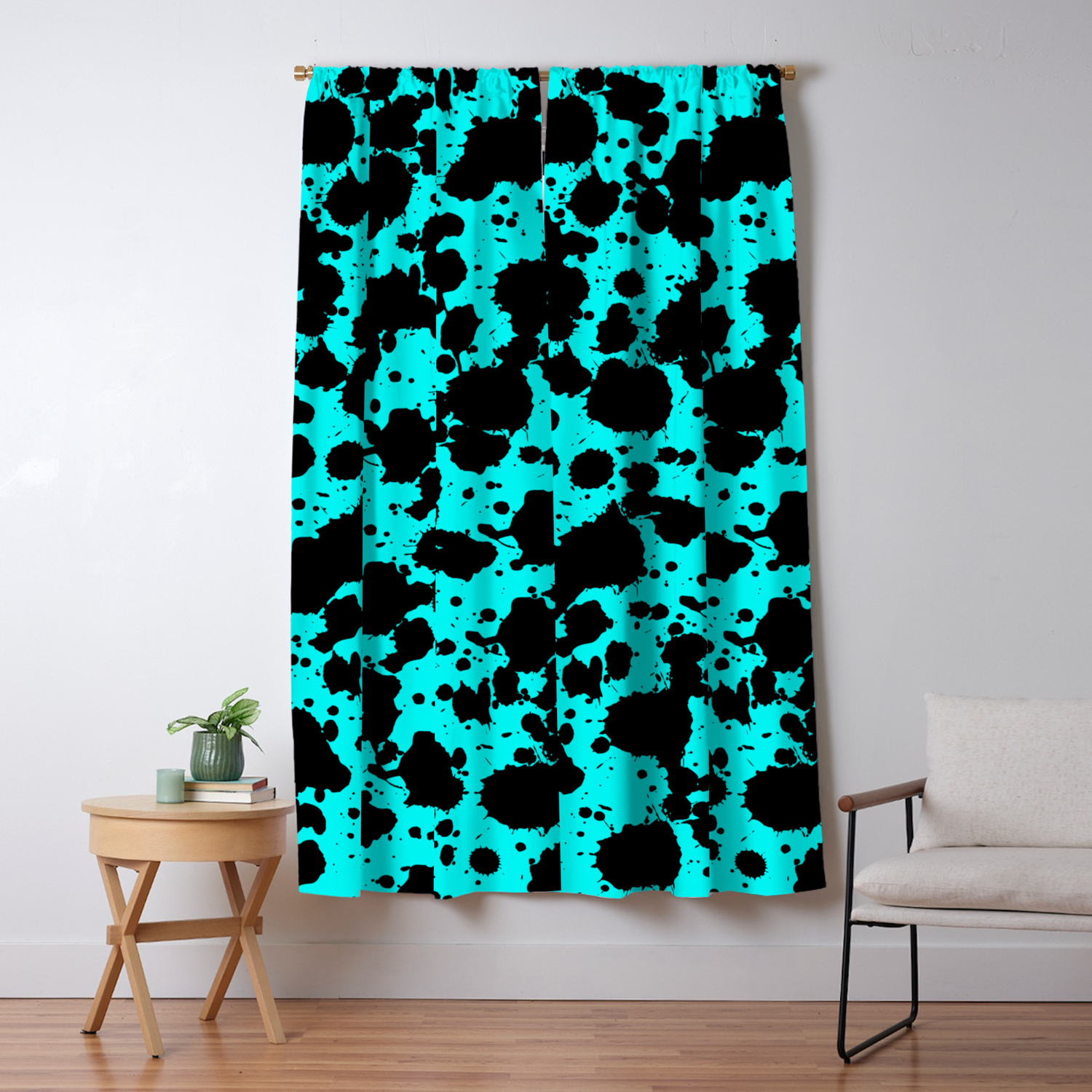 Bright Turquoise And Black Funny Leopard Style Paint Splash