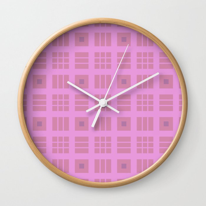 Pale rose to orchid tartan pattern Wall Clock