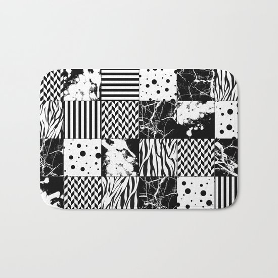 Eclectic Black and White Squares Bath Mat