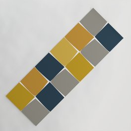 Flux Midcentury Modern Check Grid Pattern in Mustard Ochre Navy Blue Gray White  Yoga Mat