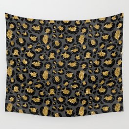 Leopard Metal Glamour Skin on gray Wall Tapestry