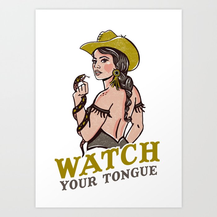 Watch Your Tongue: Sassy Vintage Pinup Girl & Snake Art Print