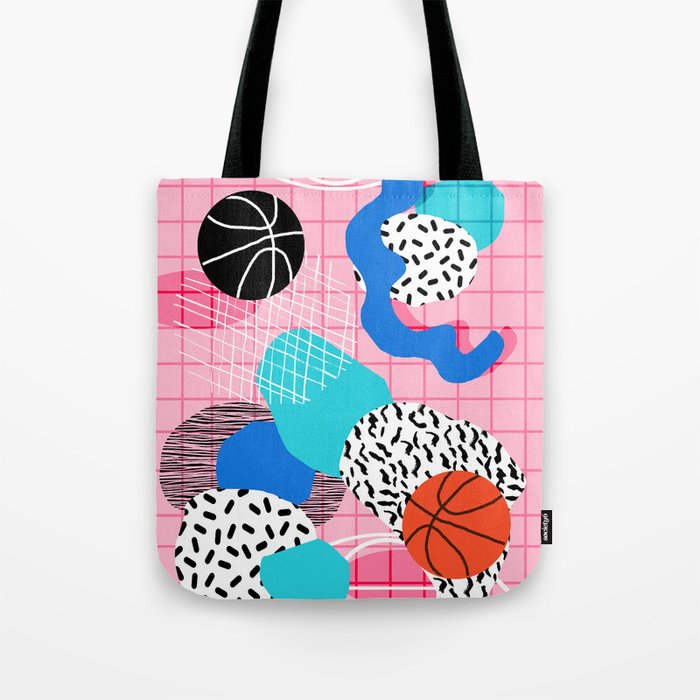 Hot Hand - memphis retro throwback neon grid pattern minimal modern pop art basketball sports Tote Bag
