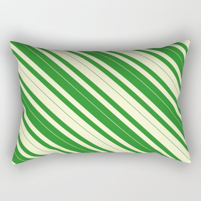 Light Yellow & Forest Green Colored Lined/Striped Pattern Rectangular Pillow