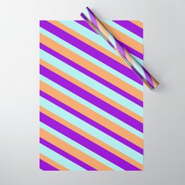 [ Thumbnail: Brown, Dark Violet, and Turquoise Colored Stripes/Lines Pattern Wrapping Paper ]