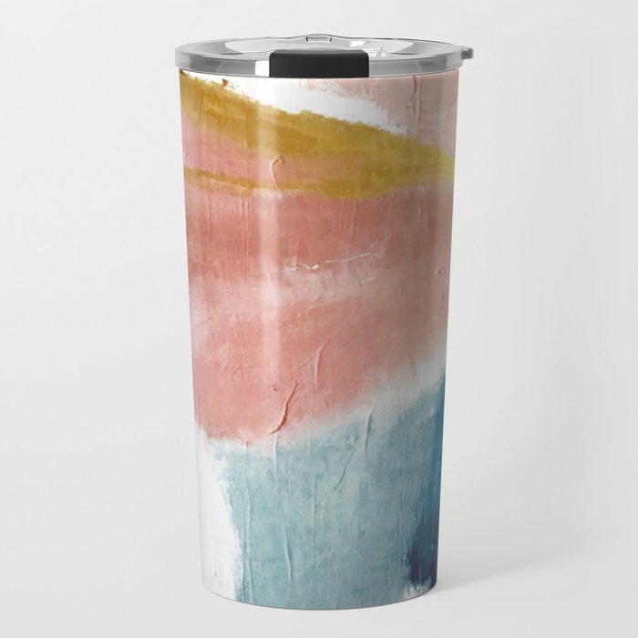 Exhale: a pretty, minimal, acrylic piece in pinks, blues, and gold Travel Mugs
