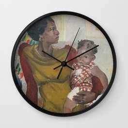 African American Masterpiece 'Harlem' portrait of a mother and daughter by Elanor Ruth Colburn Wall Clock