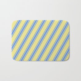 [ Thumbnail: Tan & Cornflower Blue Colored Lines/Stripes Pattern Bath Mat ]