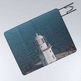 WHITE - AND - BROWN - CONCRETE - LIGHTHOUSE - NEAR - BODY - OF - WATER - PHOTOGRAPHY Picnic Blanket